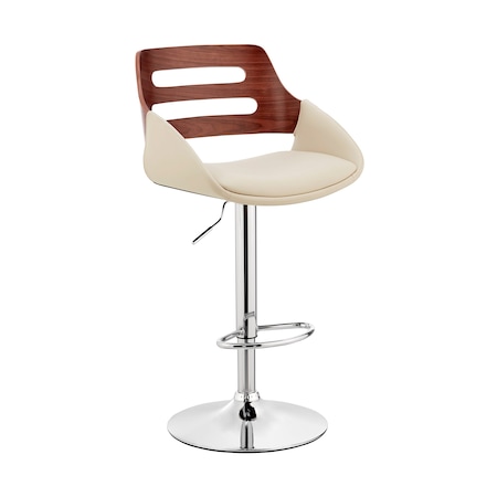 Armen Living Karter Adjustable Cream Faux Leather and Walnut Wood Bar Stool with Chrome Base LCKTBAWACR